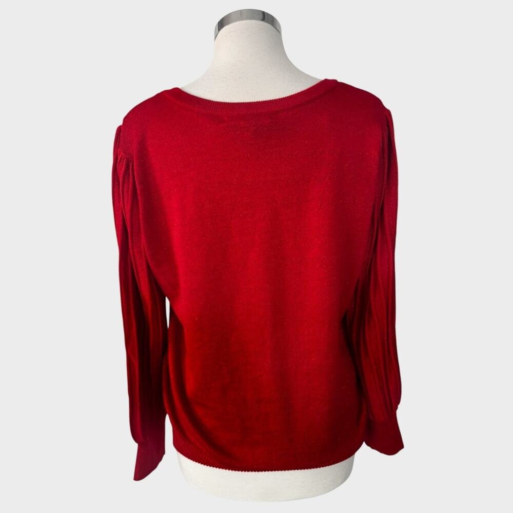 Adrienne Vittadini Womens XL Red Metallic Fleck Crewneck Sweater - Picture 5 of 8